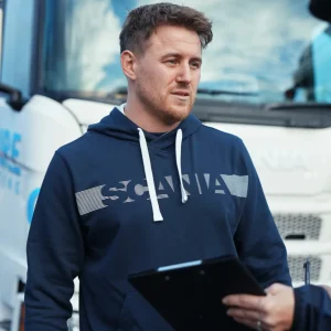 Scania Tröjor & Hoodies | Marinblå avslappnad huvtröja med rand – herr