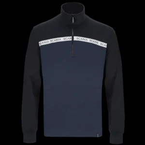 Scania Tröjor & Hoodies | Tvåfärgad blå tröja med 3/4 delsdragkedja – Herr