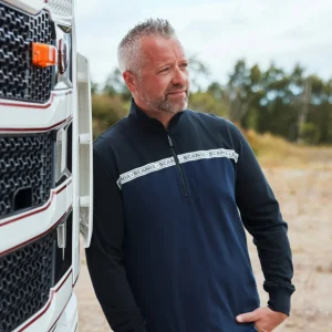 Scania Tröjor & Hoodies | Tvåfärgad blå tröja med 3/4 delsdragkedja – Herr